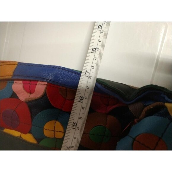 Ameri Leather Multi-Colored Leather Patchwork Tote Bag With Red Accent Pouch & T - Picture 3 of 9